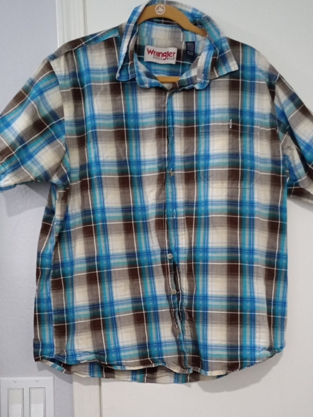 Wrangler Men's Blue Brown Plaid Short-Sleeve Shirt Size XL